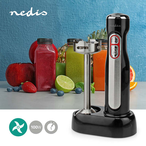 Nedis Hand Blender - 100 W - Speed settings: 1-Speed Setting - Black / Silver, 