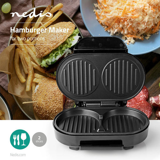 Nedis Hamburger Maker - 1000 W, 23.5 x 10.5 cm, Automatic temperature control, Automatic temperature control - Metal / Plastic
