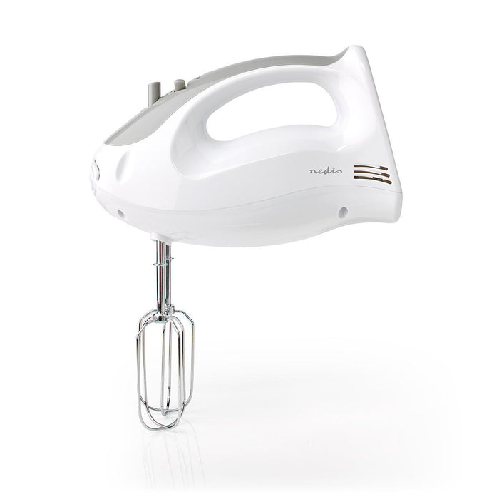 Nedis Hand Mixer - 200 W, 5-Speed Setting, Turbo function, 2 Beaters / 2 Dough Hooks - Grey / White