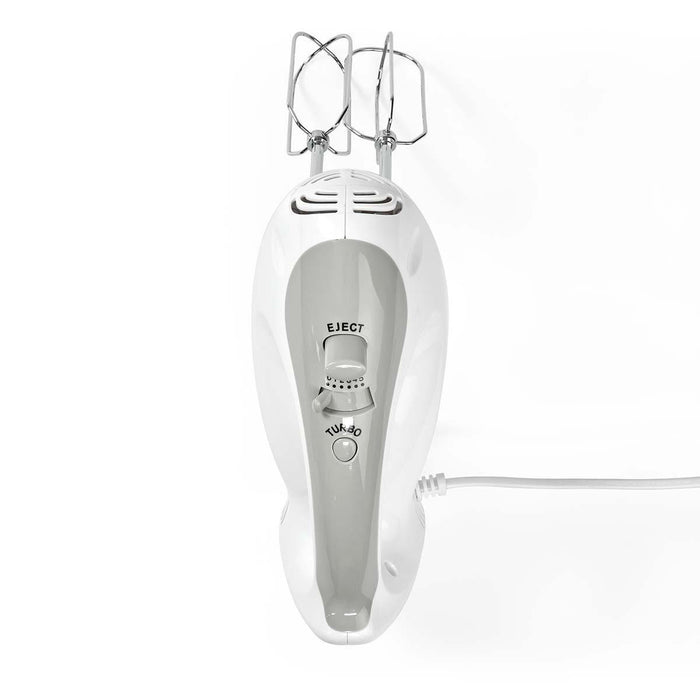 Nedis Hand Mixer - 200 W, 5-Speed Setting, Turbo function, 2 Beaters / 2 Dough Hooks - Grey / White