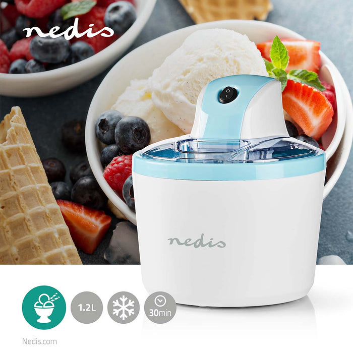 Nedis Ice Cream Maker - 1.2 l - Blue / White - Aluminium / Plastic, 