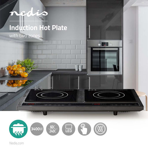 Nedis Induction Cooker - Cooking zones: 2, 3400 W, Overheating protection, Child lock - LCD display