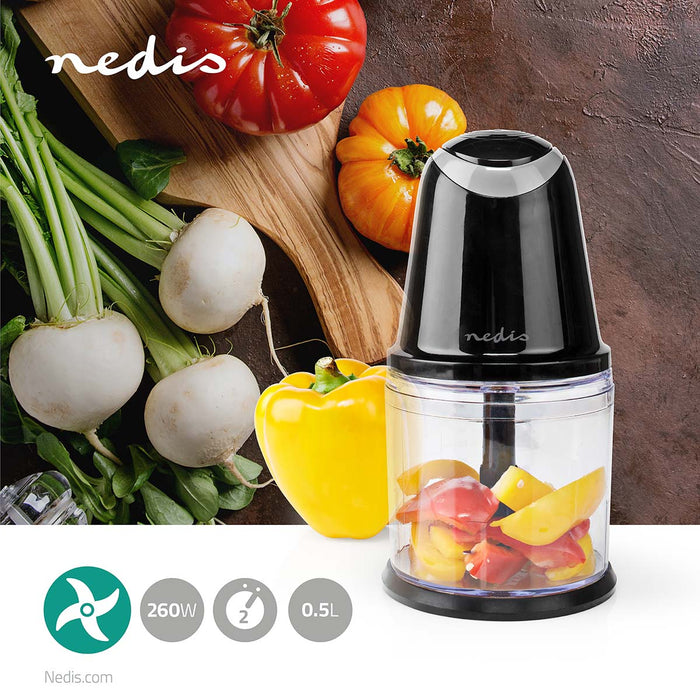 Nedis Food Choppers - 260 W, 0.5 l, Plastic, 2-Speed Setting - Black