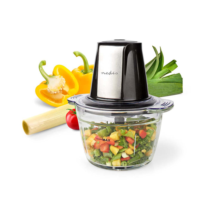 Nedis Food Choppers - 500 W, 1 l, Glass, 1-Speed Setting - Black / Silver