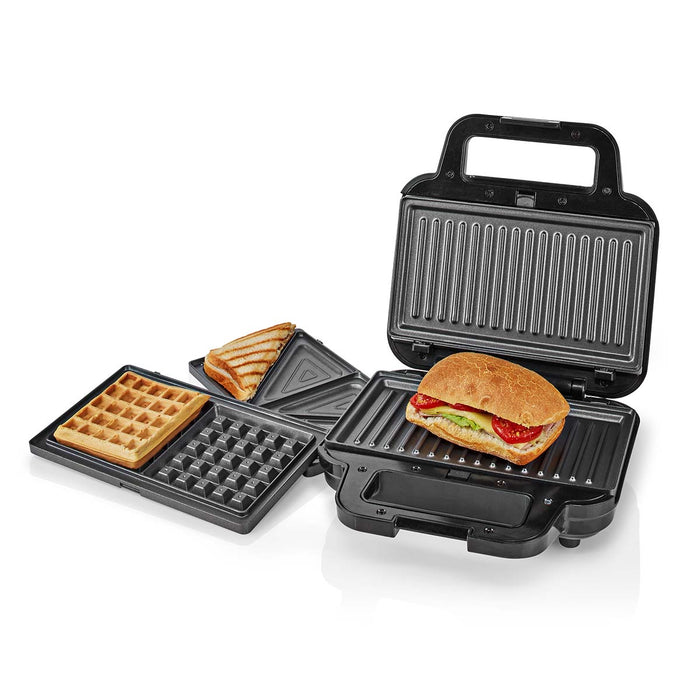 Nedis Multi Grill - Grill / Sandwich / Waffle, 700 W, 22 x 12.5 cm, Automatic temperature control - Plastic / Stainless Steel