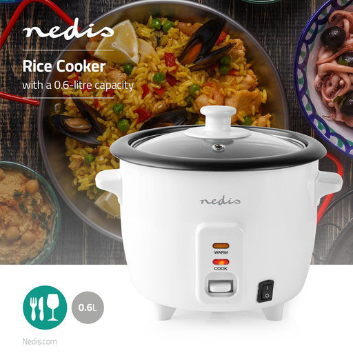 Nedis Rice Cooker - 0.6 l, 300 W, Aluminum Steamer, Removable bowl - Auto shut-off