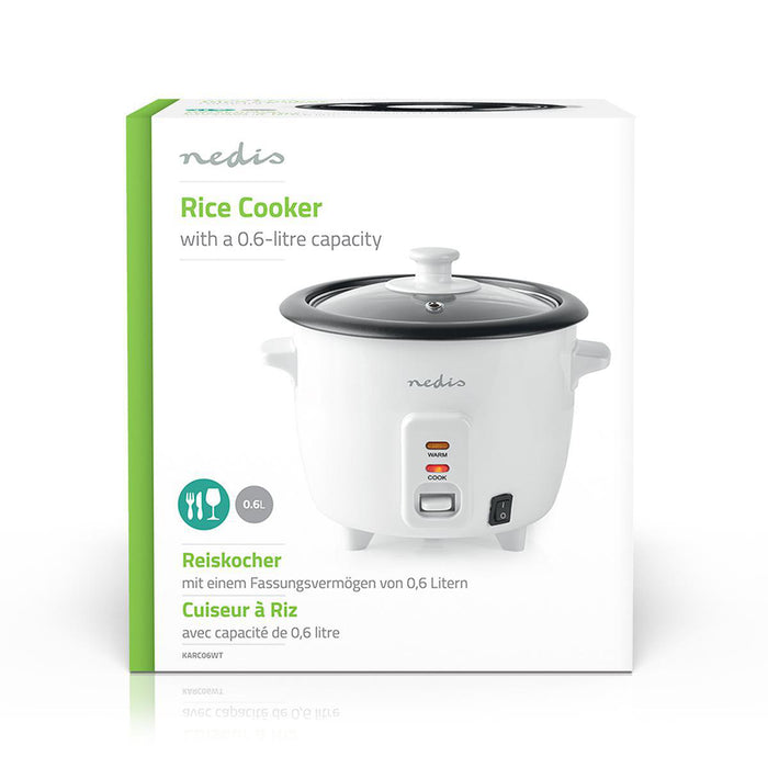 Nedis Rice Cooker - 0.6 l, 300 W, Aluminum Steamer, Removable bowl - Auto shut-off