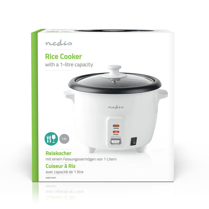 Nedis Rice Cooker - 1.0 l, 400 W, Aluminum Steamer, Removable bowl - Auto shut-off