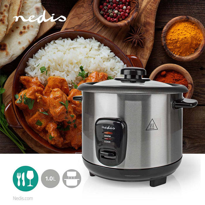 Nedis Rice Cooker - 1 l, 400 W, Non stick coating, Removable bowl - Auto shut-off