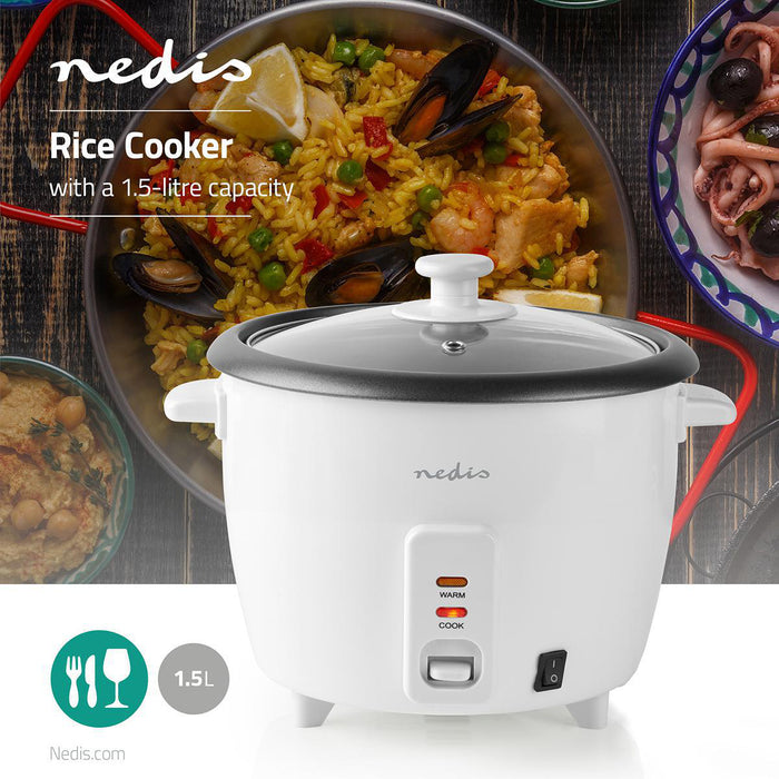 Nedis Rice Cooker - 1.5 l, 500 W, Aluminum Steamer, Removable bowl - Auto shut-off