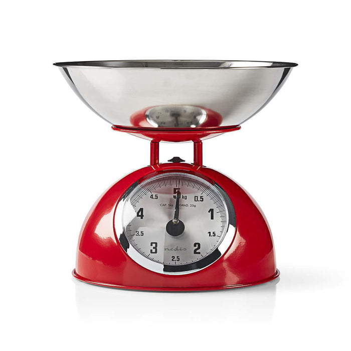 Nedis Kitchen Scales - Analog, Stainless Steel, Removable Bowl, Removable Bowl - Red