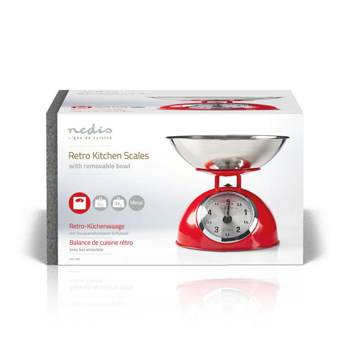 Nedis Kitchen Scales - Analog, Stainless Steel, Removable Bowl, Removable Bowl - Red