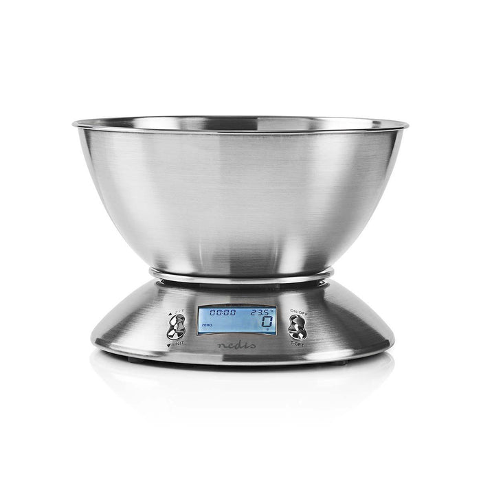 Nedis Kitchen Scales - Digital, Stainless Steel, Timer function, Removable Bowl - Silver