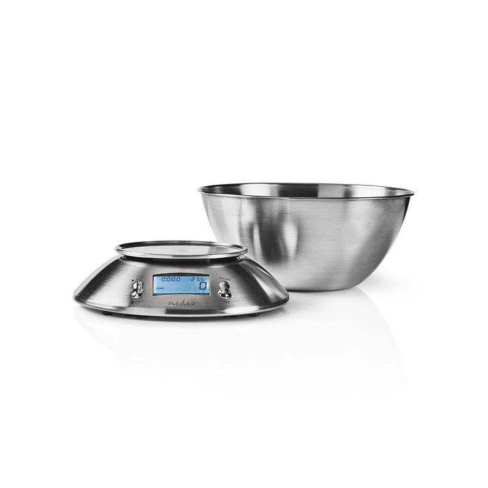 Nedis Kitchen Scales - Digital, Stainless Steel, Timer function, Removable Bowl - Silver