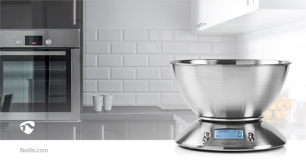 Nedis Kitchen Scales - Digital, Stainless Steel, Timer function, Removable Bowl - Silver