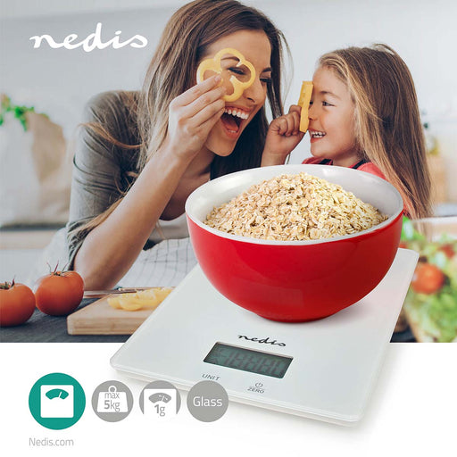 Nedis Kitchen Scales - Digital - Glass / Plastic - White, 