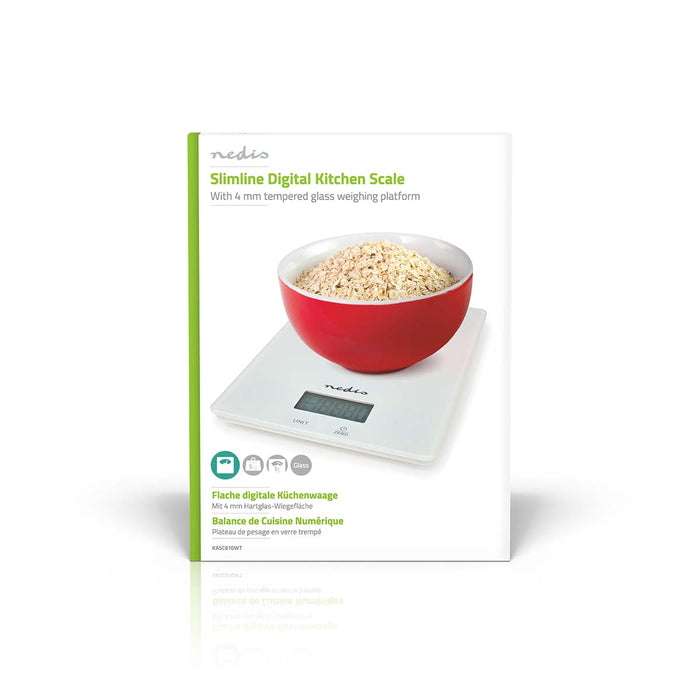 Nedis Kitchen Scales - Digital - Glass / Plastic - White, 