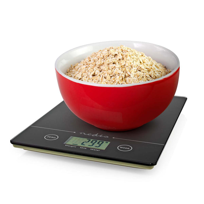 Nedis Kitchen Scales - Digital, Glass / Plastic, CR 2032 Battery, CR 2032 Battery - Black