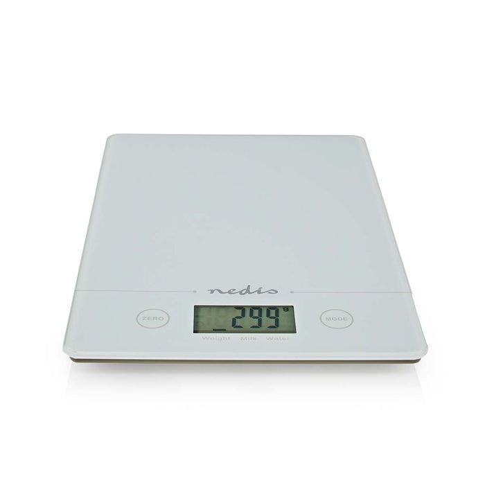 Nedis Kitchen Scales - Digital, Glass / Plastic, CR 2032 Battery, CR 2032 Battery - White