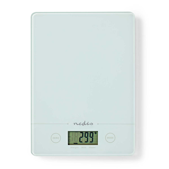 Nedis Kitchen Scales - Digital, Glass / Plastic, CR 2032 Battery, CR 2032 Battery - White