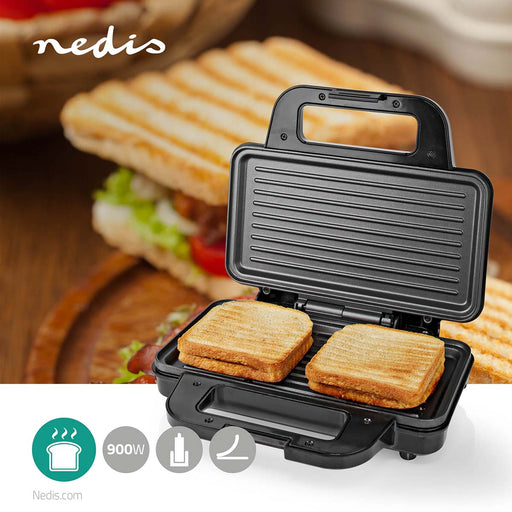 Nedis Sandwich Maker - 900 W, 26.8 x 14.5 cm, Automatic temperature control, Automatic temperature control - Aluminium / Plastic