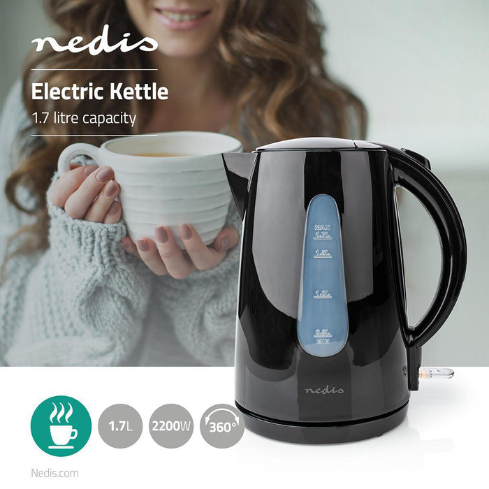 Nedis Electric Kettle - 1.7 l, Plastic, Black, Strix® controller - Boil-dry protection