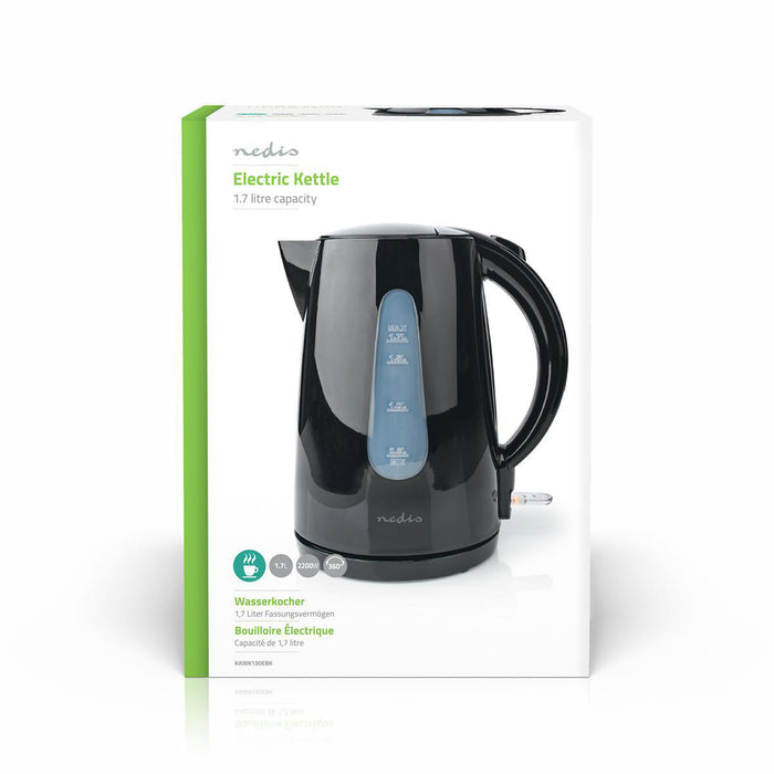 Nedis Electric Kettle - 1.7 l, Plastic, Black, Strix® controller - Boil-dry protection