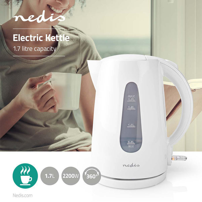 Nedis Electric Kettle - 1.7 l, Plastic, White, Strix® controller - Boil-dry protection