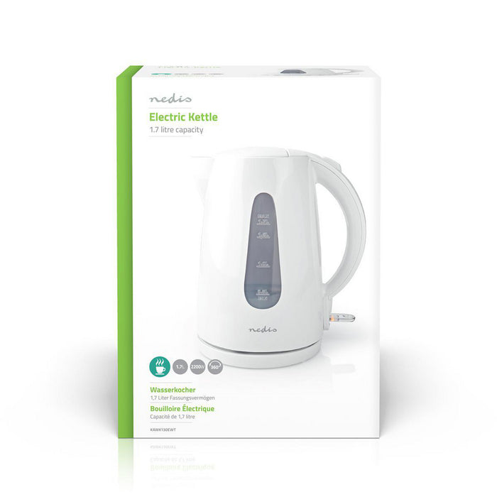 Nedis Electric Kettle - 1.7 l, Plastic, White, Strix® controller - Boil-dry protection