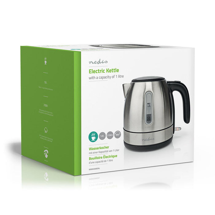 Nedis Electric Kettle - 1.0 l, Stainless Steel, Aluminium, Strix® controller - Boil-dry protection