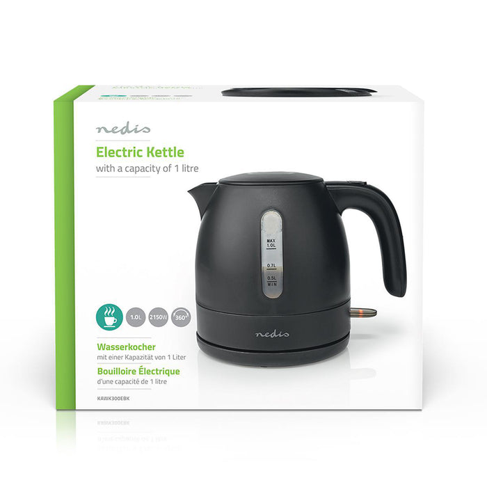 Nedis Electric Kettle - 1.0 l, Plastic, Black, Strix® controller - Boil-dry protection