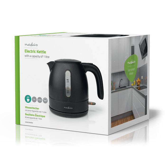 Nedis Electric Kettle - 1.0 l, Plastic, Black, Strix® controller - Boil-dry protection