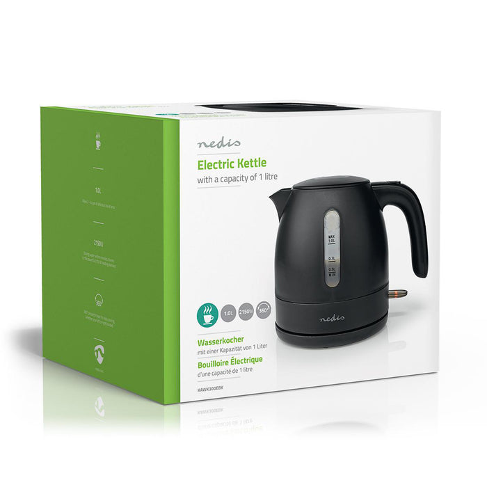 Nedis Electric Kettle - 1.0 l, Plastic, Black, Strix® controller - Boil-dry protection