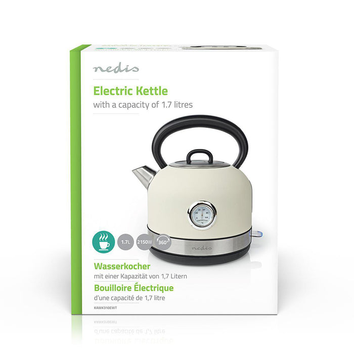 Nedis Electric Kettle - 1.7 l, Stainless Steel, White, Strix® controller - Boil-dry protection