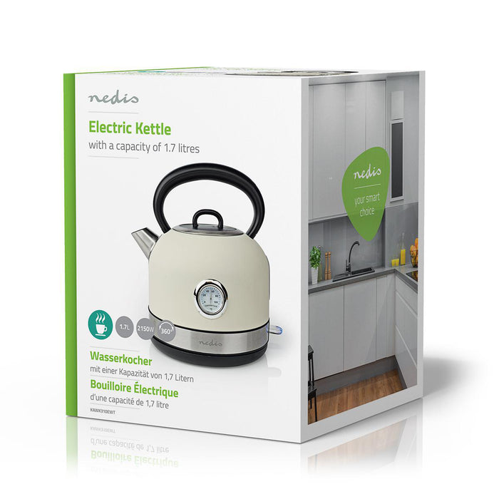 Nedis Electric Kettle - 1.7 l, Stainless Steel, White, Strix® controller - Boil-dry protection