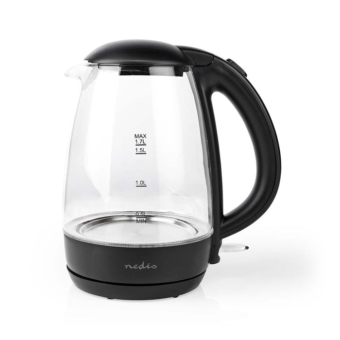 Nedis Electric Kettle - 1,7 l, Glass, Black, Strix® controller - Boil-dry protection