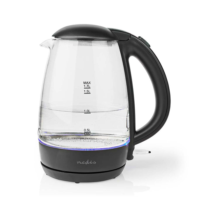 Nedis Electric Kettle - 1,7 l, Glass, Black, Strix® controller - Boil-dry protection