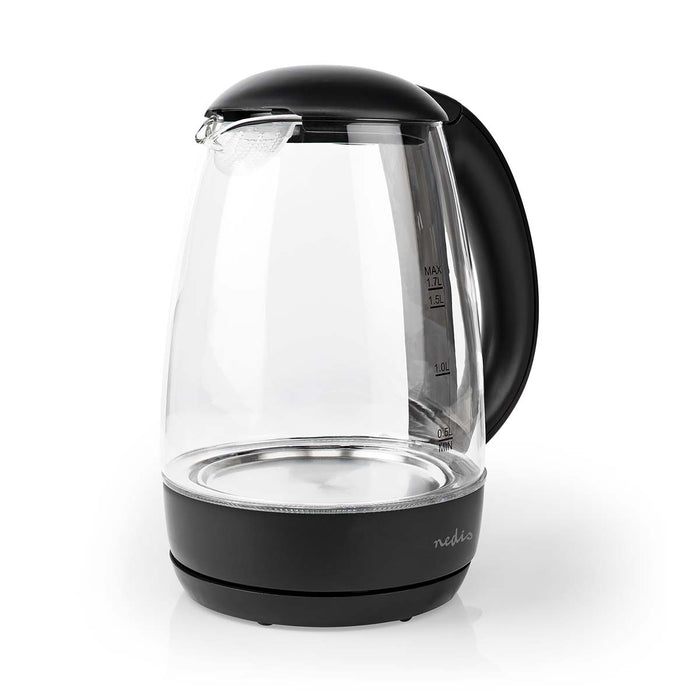 Nedis Electric Kettle - 1,7 l, Glass, Black, Strix® controller - Boil-dry protection