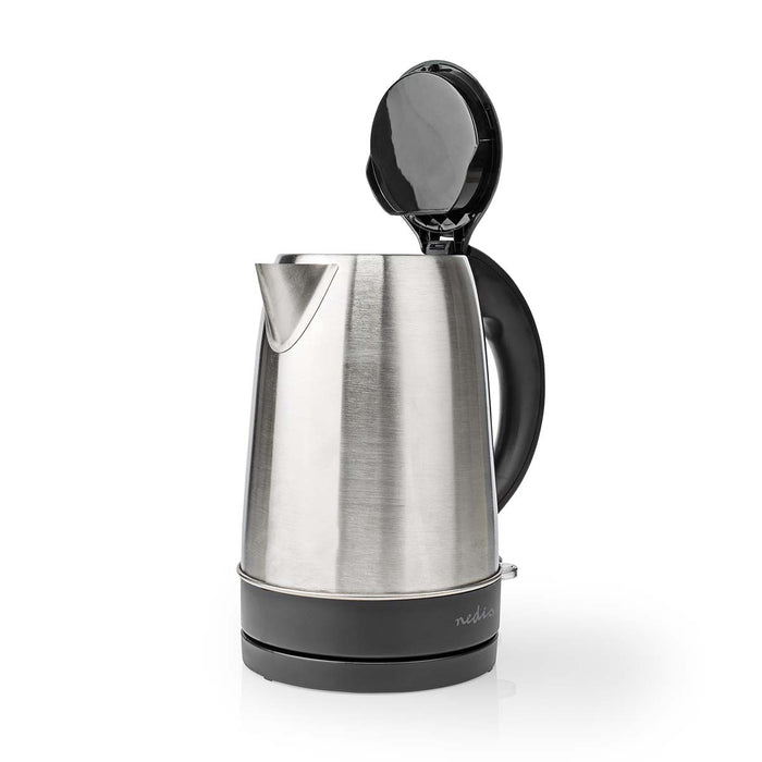 Nedis Electric Kettle - 1.7 l, Stainless Steel, Aluminium / Black, Strix® controller - Boil-dry protection