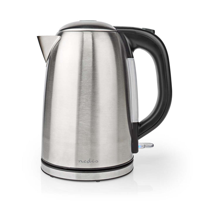 Nedis Electric Kettle - 1.7 l, Stainless Steel, Black / Silver, Strix® controller - Boil-dry protection