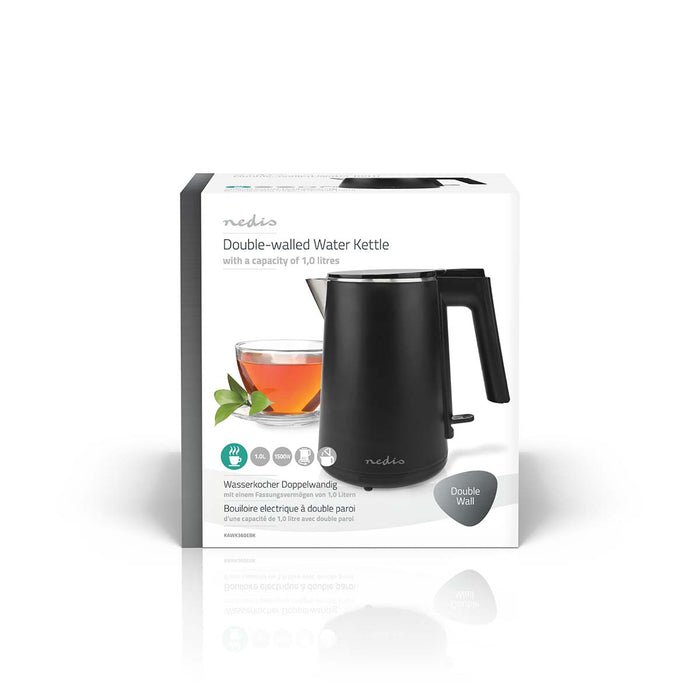 Nedis Electric Kettle - 1.0 l, Plastic, Black, Strix® controller - Boil-dry protection