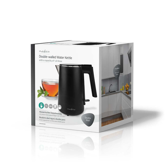 Nedis Electric Kettle - 1.0 l, Plastic, Black, Strix® controller - Boil-dry protection