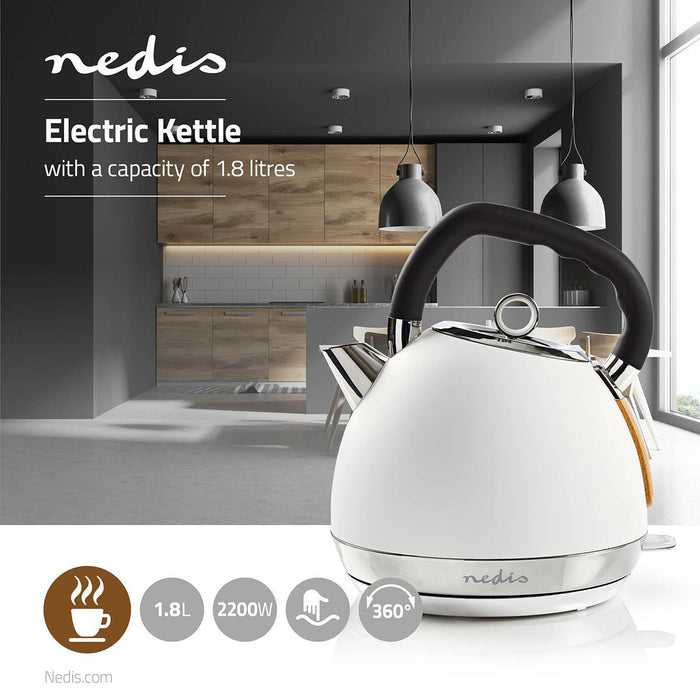 Nedis Electric Kettle - 1.8 l, Soft-Touch, White, Strix® controller - Boil-dry protection