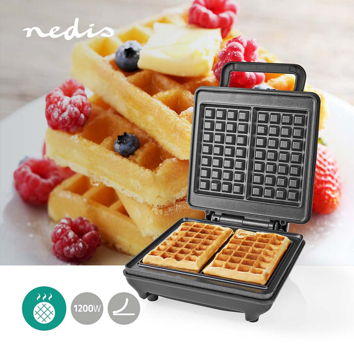 Nedis Waffle Maker - Belgian waffles, 22 x 12.5 cm, 1200 W, Automatic temperature control - ABS / Aluminium