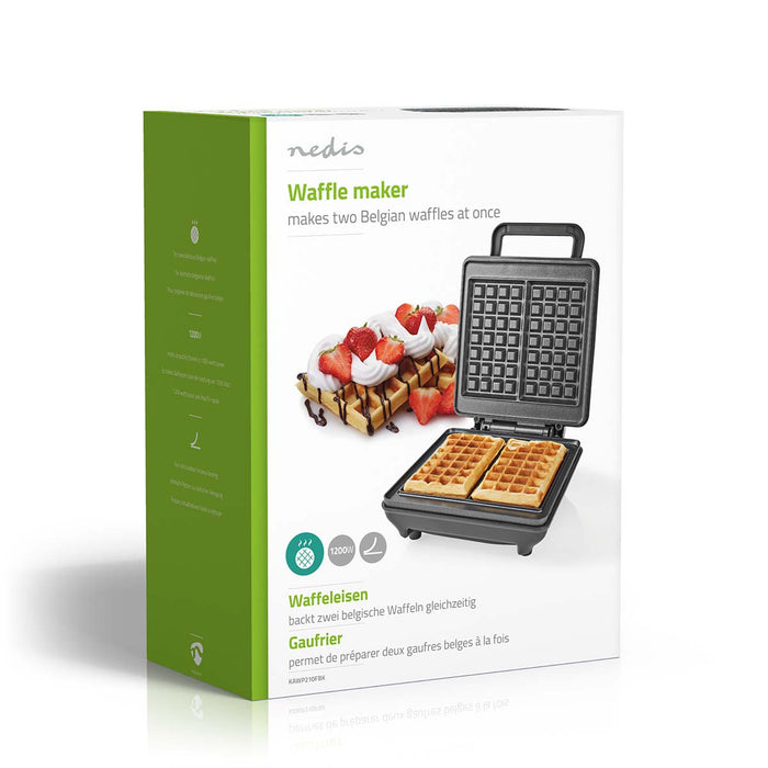 Nedis Waffle Maker - Belgian waffles, 22 x 12.5 cm, 1200 W, Automatic temperature control - ABS / Aluminium