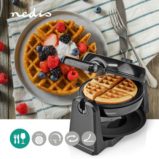 Nedis Waffle Maker - Belgian waffles, 17 cm, 1000 W, Automatic temperature control - ABS / Stainless Steel