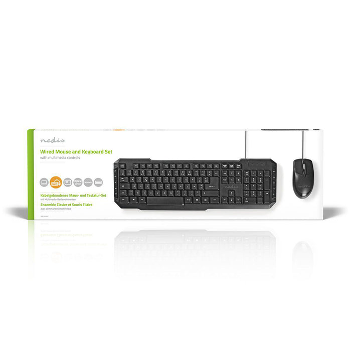 Nedis Mouse and Keyboard Set - Wired, Mouse and keyboard connection: USB, 800 dpi, Belgian - BE Layout