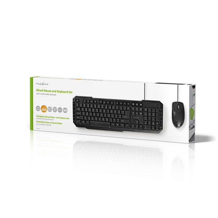 Nedis Mouse and Keyboard Set - Wired, Mouse and keyboard connection: USB, 800 dpi, US International - US Layout