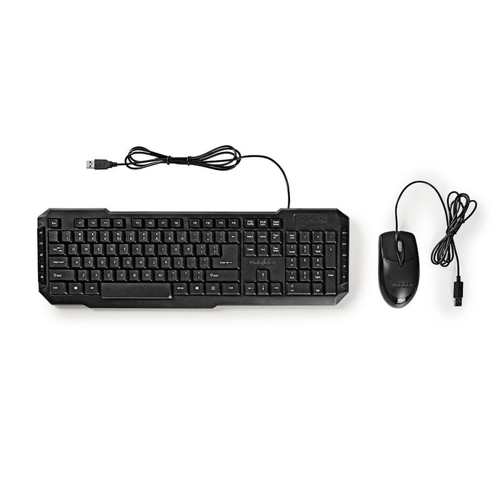 Nedis Mouse and Keyboard Set - Wired, Mouse and keyboard connection: USB, 800 dpi, US International - US Layout