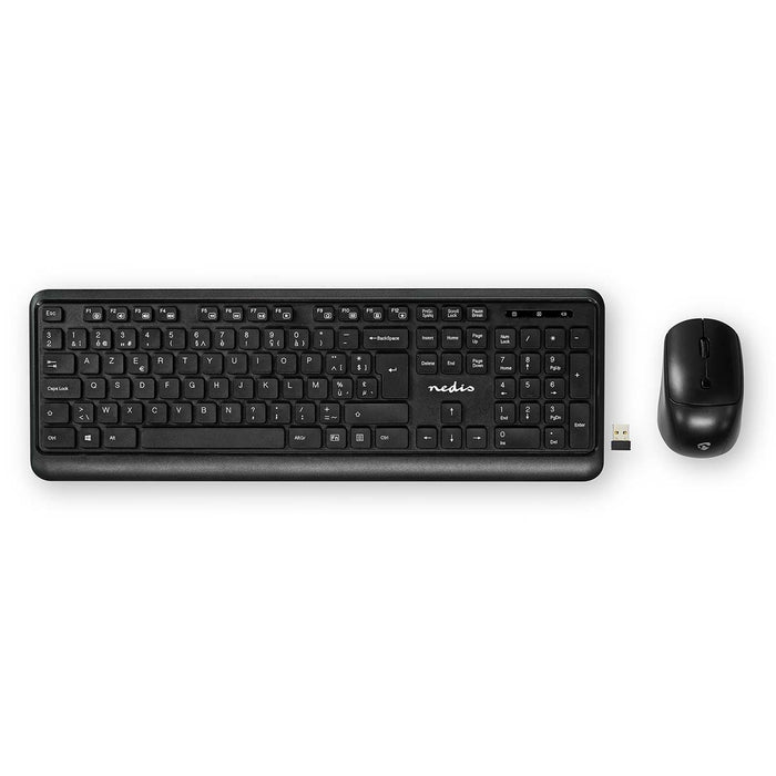 Nedis Mouse and Keyboard Set - Wireless, Mouse and keyboard connection: USB, 800 / 1200 / 1600 dpi, AZERTY - BE Layout